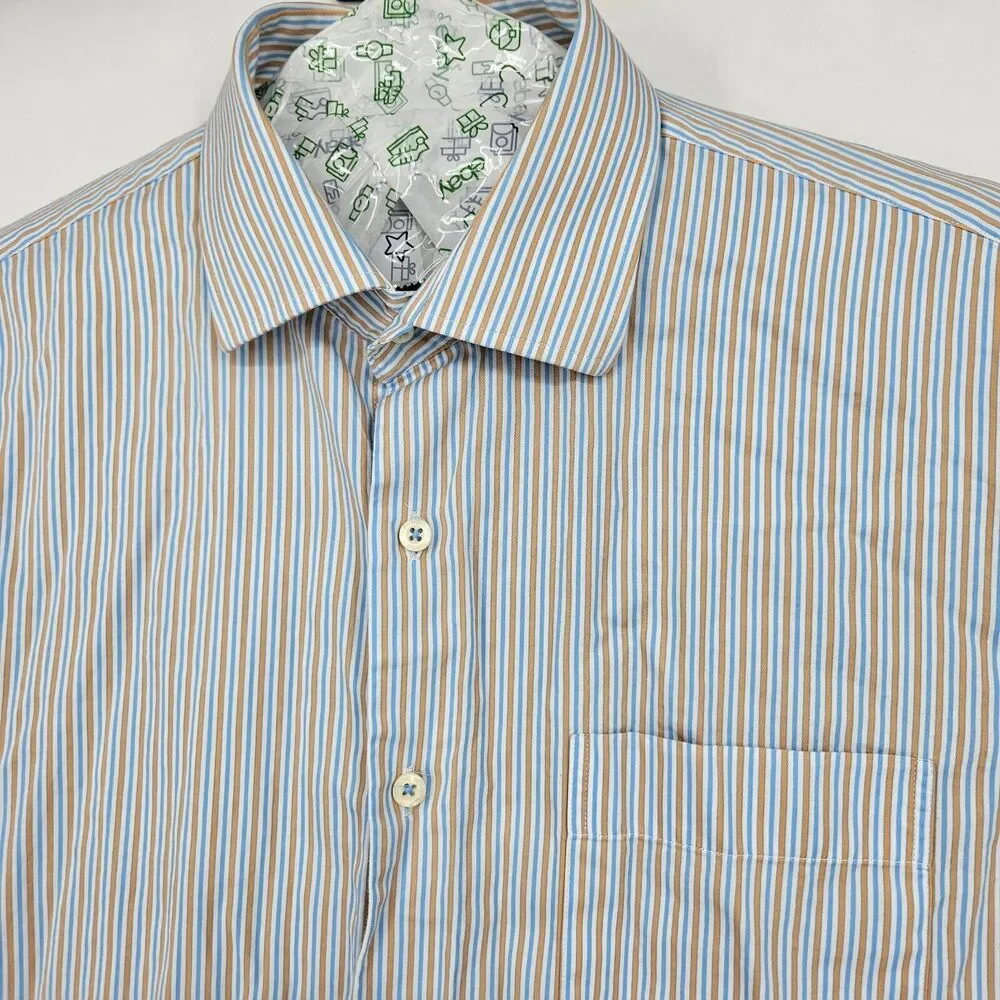 Peter Millar Shirt Mens Extra Large Striped Blue Button Up Long Sleeve Preppy XL